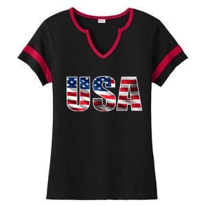 USA Flag Team Logo Ladies Halftime Notch Neck Tee