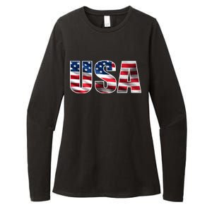 USA Flag Team Logo Womens CVC Long Sleeve Shirt