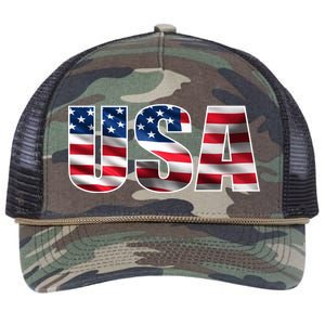 USA Flag Team Logo Retro Rope Trucker Hat Cap