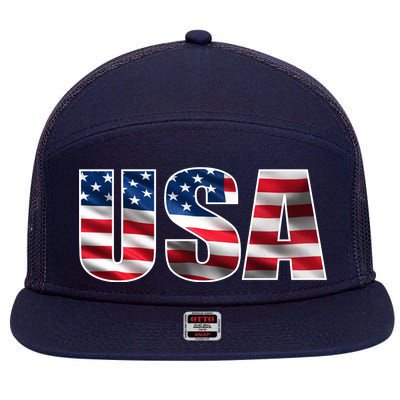 USA Flag Team Logo 7 Panel Mesh Trucker Snapback Hat