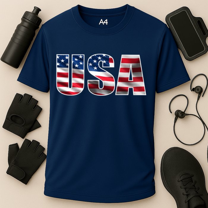 USA Flag Team Logo Cooling Performance Crew T-Shirt