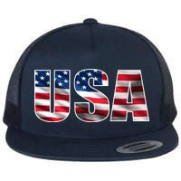 USA Flag Team Logo Flat Bill Trucker Hat