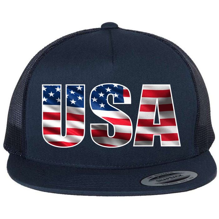 USA Flag Team Logo Flat Bill Trucker Hat