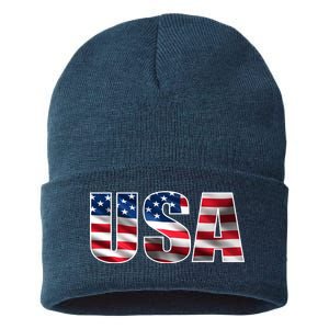 USA Flag Team Logo Sustainable Knit Beanie