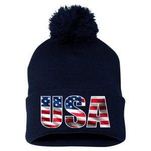 USA Flag Team Logo Pom Pom 12in Knit Beanie