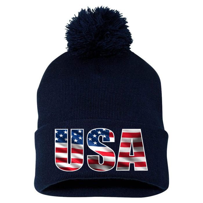 USA Flag Team Logo Pom Pom 12in Knit Beanie