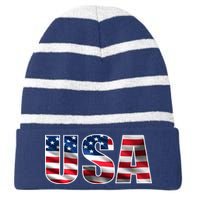 USA Flag Team Logo Striped Beanie with Solid Band