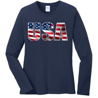 USA Flag Team Logo Ladies Long Sleeve Shirt