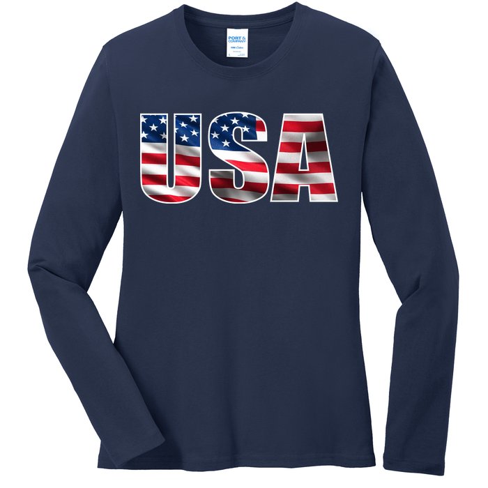 USA Flag Team Logo Ladies Long Sleeve Shirt