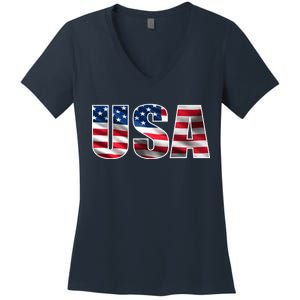 USA Flag Team Logo Women's V-Neck T-Shirt