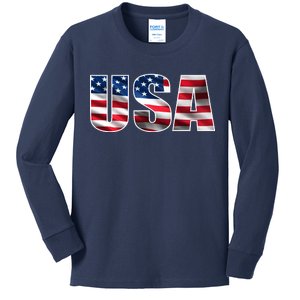 USA Flag Team Logo Kids Long Sleeve Shirt