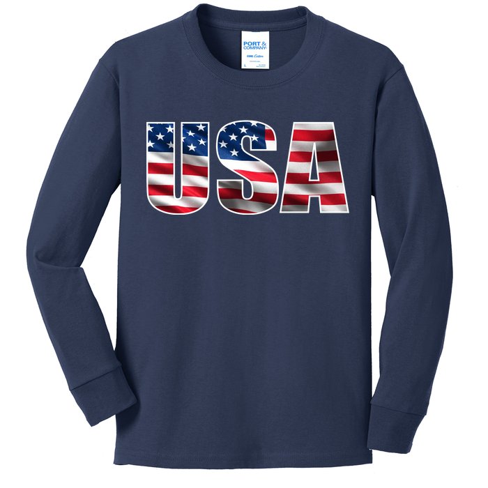 USA Flag Team Logo Kids Long Sleeve Shirt