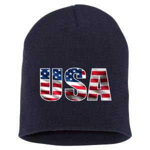 USA Flag Team Logo Short Acrylic Beanie