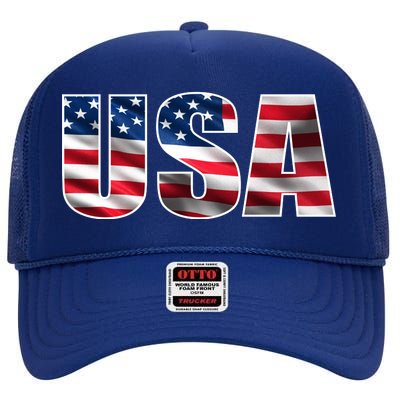 USA Flag Team Logo High Crown Mesh Back Trucker Hat