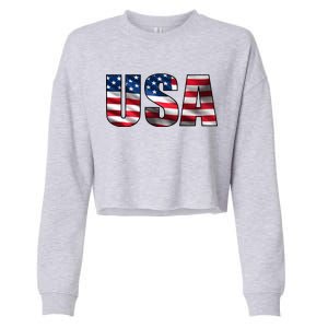 USA Flag Team Logo Cropped Pullover Crew