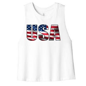 USA Flag Team Logo Women's Racerback Cropped Tank