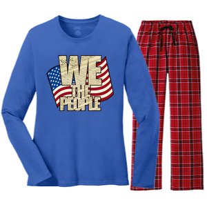 USA Flag: We The People Women's Long Sleeve Flannel Pajama Set 