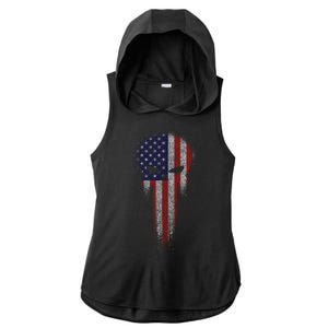 USA Grunge Skull Ladies PosiCharge Tri-Blend Wicking Draft Hoodie Tank