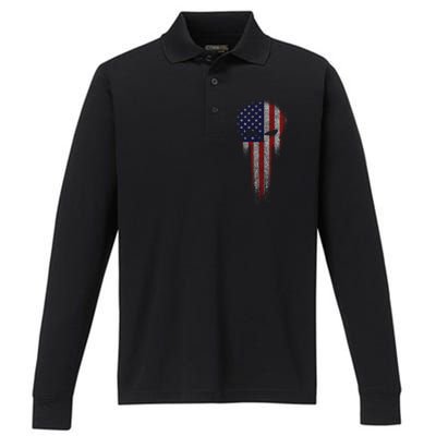 USA Grunge Skull Performance Long Sleeve Polo