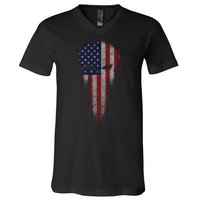 USA Grunge Skull V-Neck T-Shirt