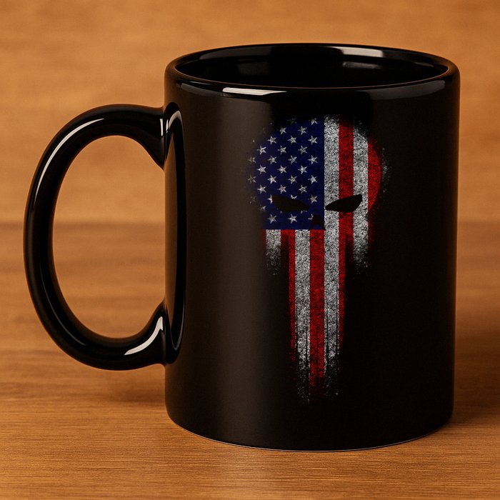 USA Grunge Skull 11oz C Handle Ceramic Mug