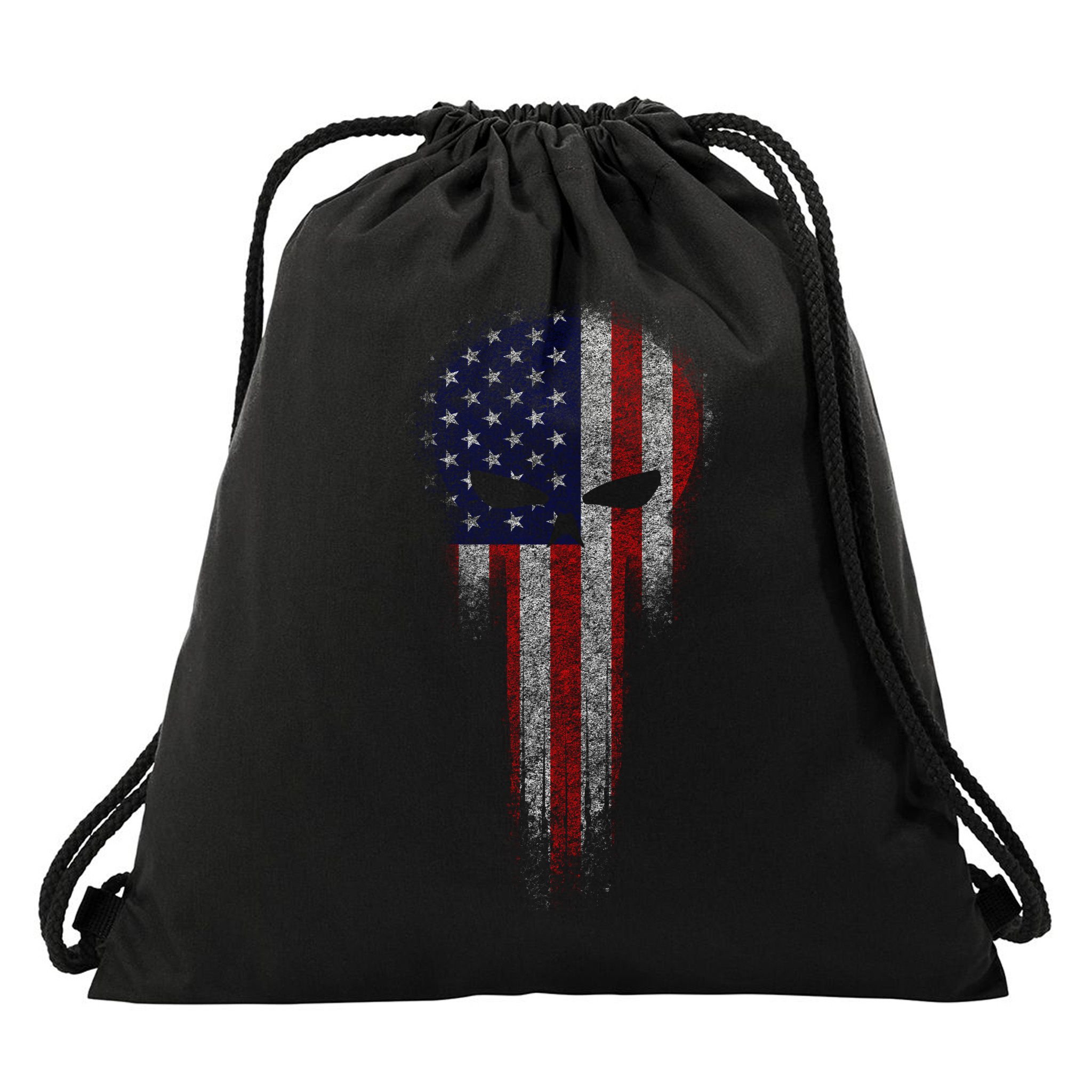 USA Grunge Skull Drawstring Bag