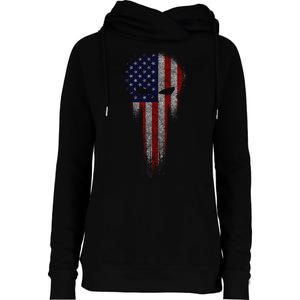 USA Grunge Skull Womens Funnel Neck Pullover Hood