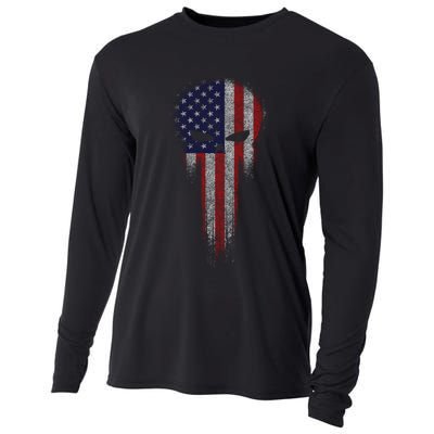 USA Grunge Skull Cooling Performance Long Sleeve Crew