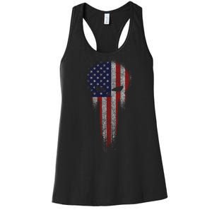 USA Grunge Skull Women's Racerback Tank