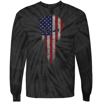 USA Grunge Skull Tie-Dye Long Sleeve Shirt