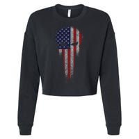 USA Grunge Skull Cropped Pullover Crew