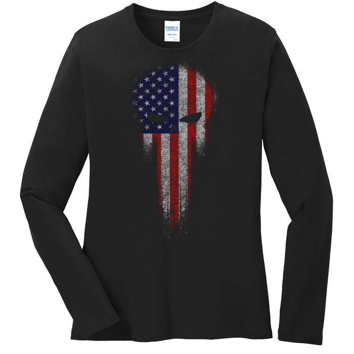 USA Grunge Skull Ladies Long Sleeve Shirt