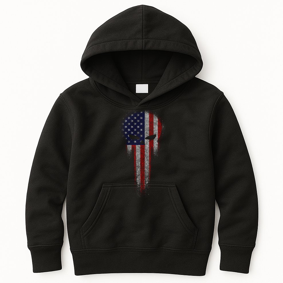 USA Grunge Skull Kids Hoodie