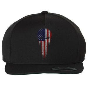 USA Grunge Skull Wool Snapback Cap