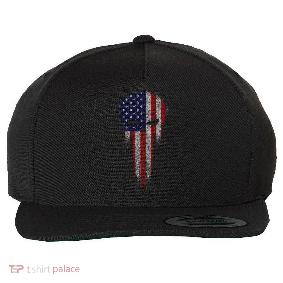 USA Grunge Skull Wool Snapback Cap