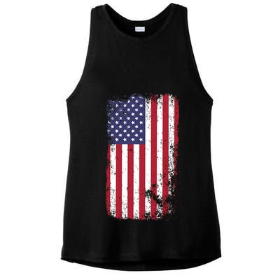 USA Grunge Vintage American Flag Ladies PosiCharge Tri-Blend Wicking Tank