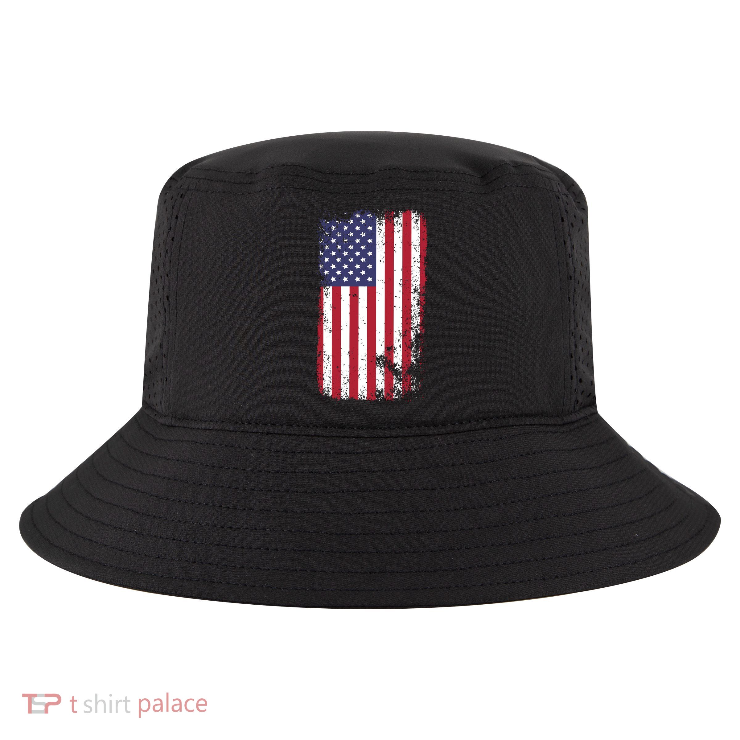 USA Grunge Vintage American Flag Cool Comfort Performance Bucket Hat