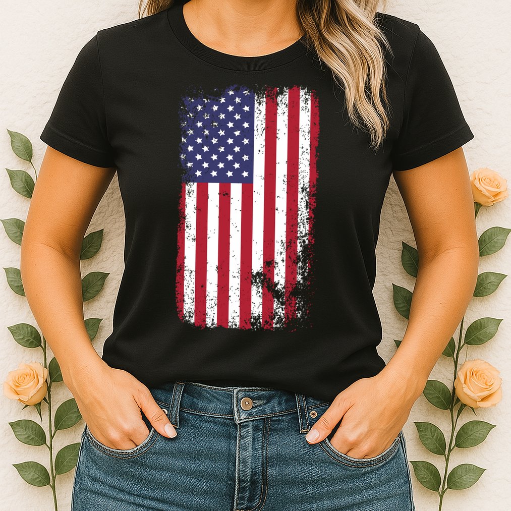 USA Grunge Vintage American Flag Womens T-Shirt