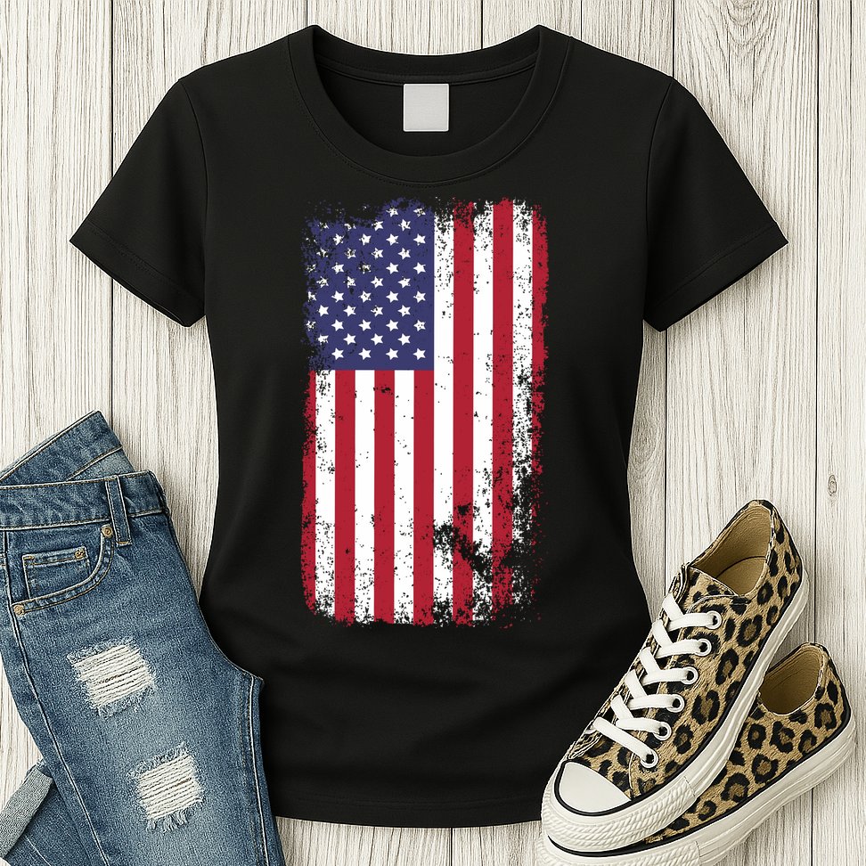 USA Grunge Vintage American Flag Womens T-Shirt