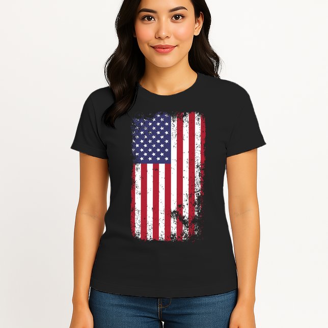 USA Grunge Vintage American Flag Womens T-Shirt