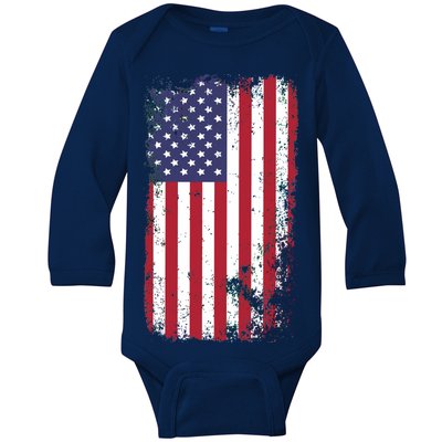 USA Grunge Vintage American Flag Baby Long Sleeve Bodysuit