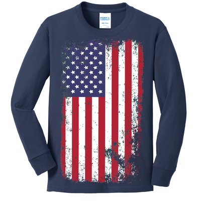 USA Grunge Vintage American Flag Kids Long Sleeve Shirt