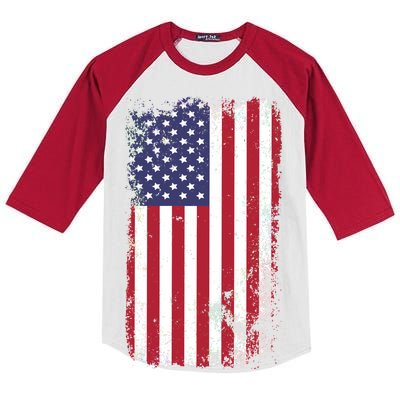 USA Grunge Vintage American Flag Kids Colorblock Raglan Jersey