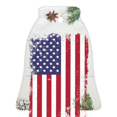 USA Grunge Vintage American Flag Ceramic Bell Ornament