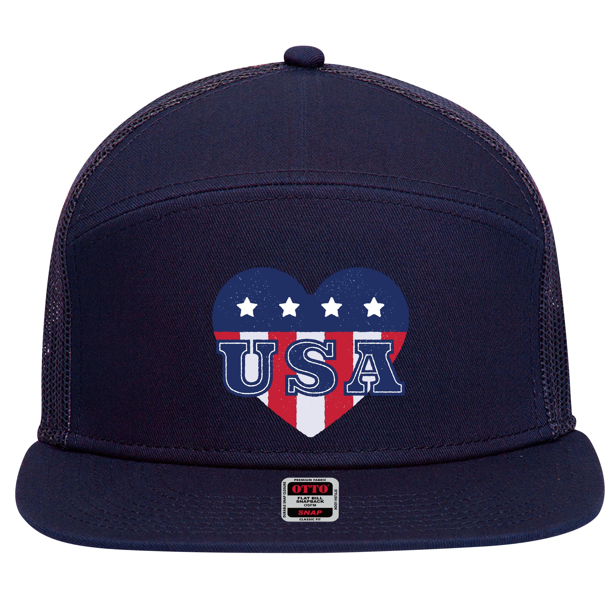 USA Heart 7 Panel Mesh Trucker Snapback Hat