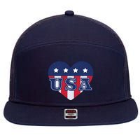 USA Heart 7 Panel Mesh Trucker Snapback Hat