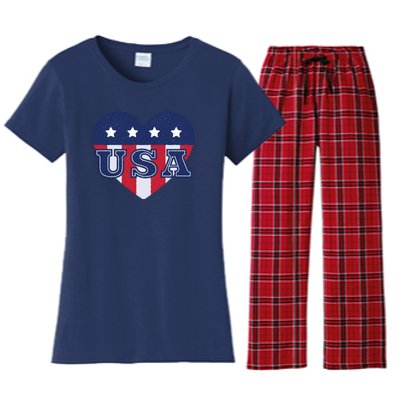 USA Heart Women's Flannel Pajama Set