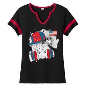 USA Hip Bald Eagle United States Flag Headphones Ladies Halftime Notch Neck Tee