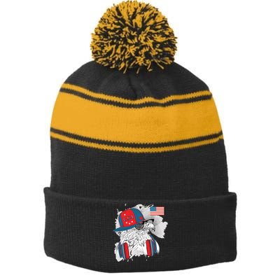 USA Hip Bald Eagle United States Flag Headphones Stripe Pom Pom Beanie