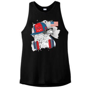 USA Hip Bald Eagle United States Flag Headphones Ladies PosiCharge Tri-Blend Wicking Tank